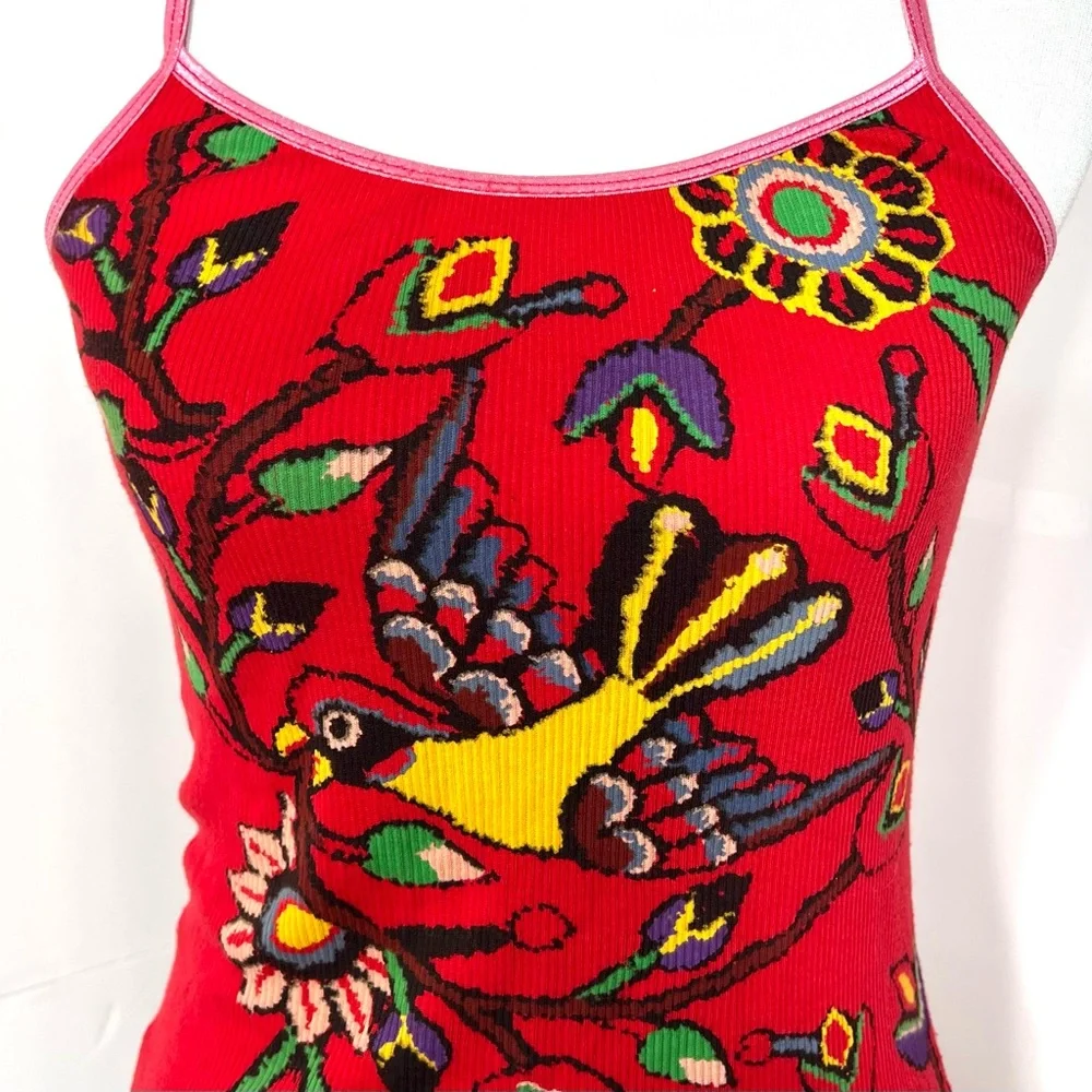 SOLD-Free People Tropical Bird Print Ribbed Red Tank Top - Picture 4 of 8